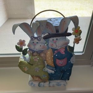 EUC tin bunny decoration. Tea  light holder, tea light not included